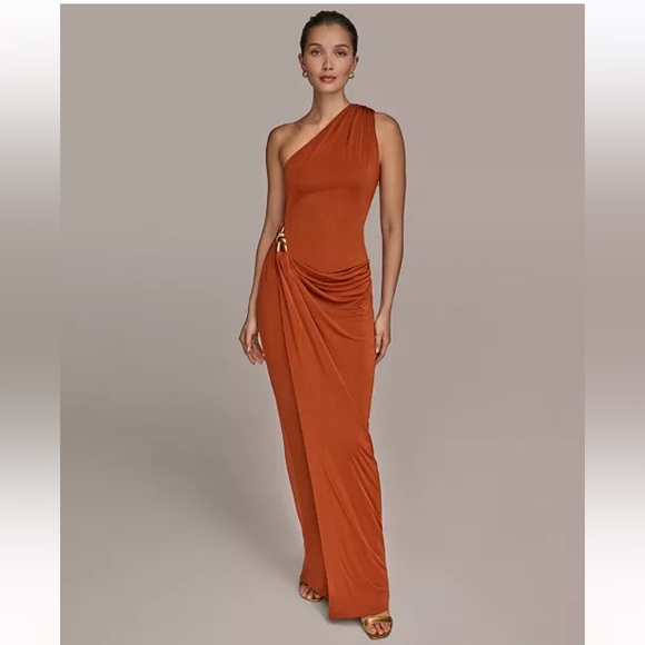 Donna Karan Dresses & Skirts - Donna Karan New York
Women's Asymmetric Rust Slinky-Knit Gown